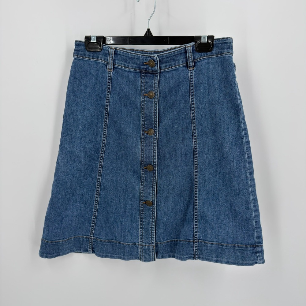Chaps Denim Button Front Mini Skirt Modern Women Size 4 Blue Jean A-Line Classic